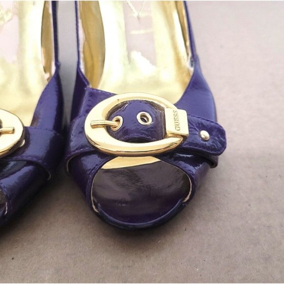 Guess Purple Patent Leather Wedge Shoes Womens Size 8.5 Peep Toe Heels - Picture 8 of 12
